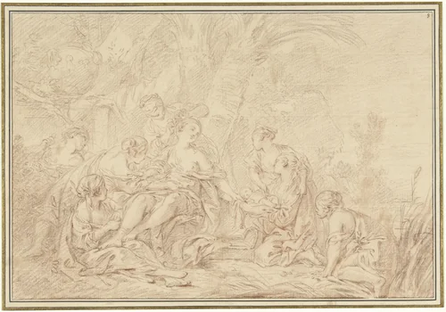 Het vinden van Mozes by François Boucher, drawing, 1713-1770