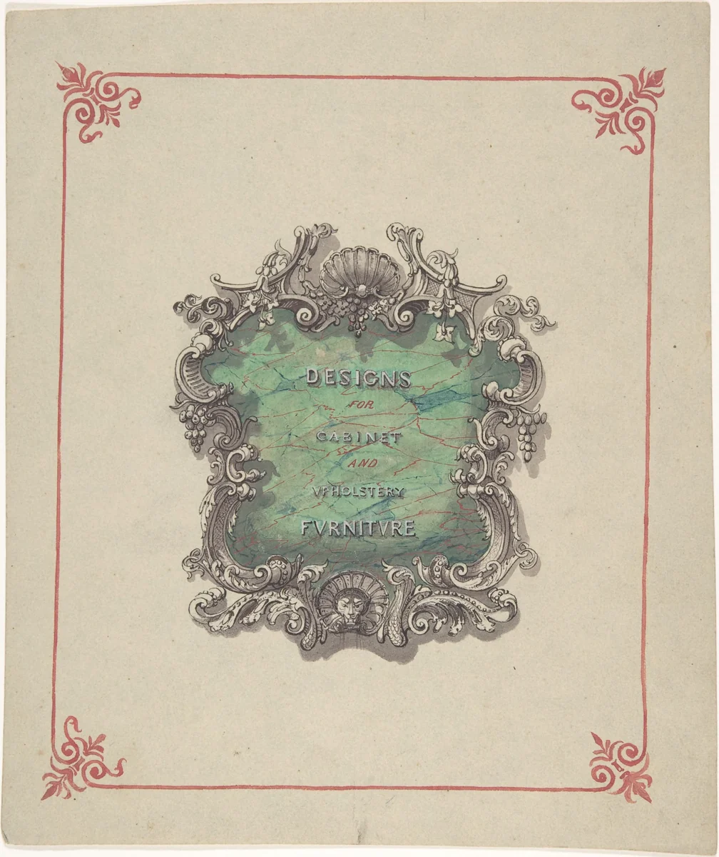 Title Page Design: Designs for Cabinet and Upholstery Furniture by Robert William Hume, drawing, 1830-1900