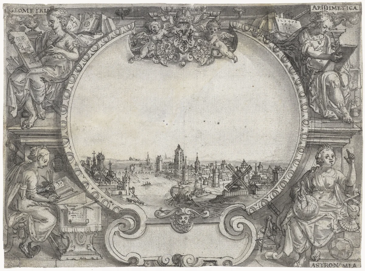 Gezicht op Frankfurt by anonymous, drawing, 1500-1600