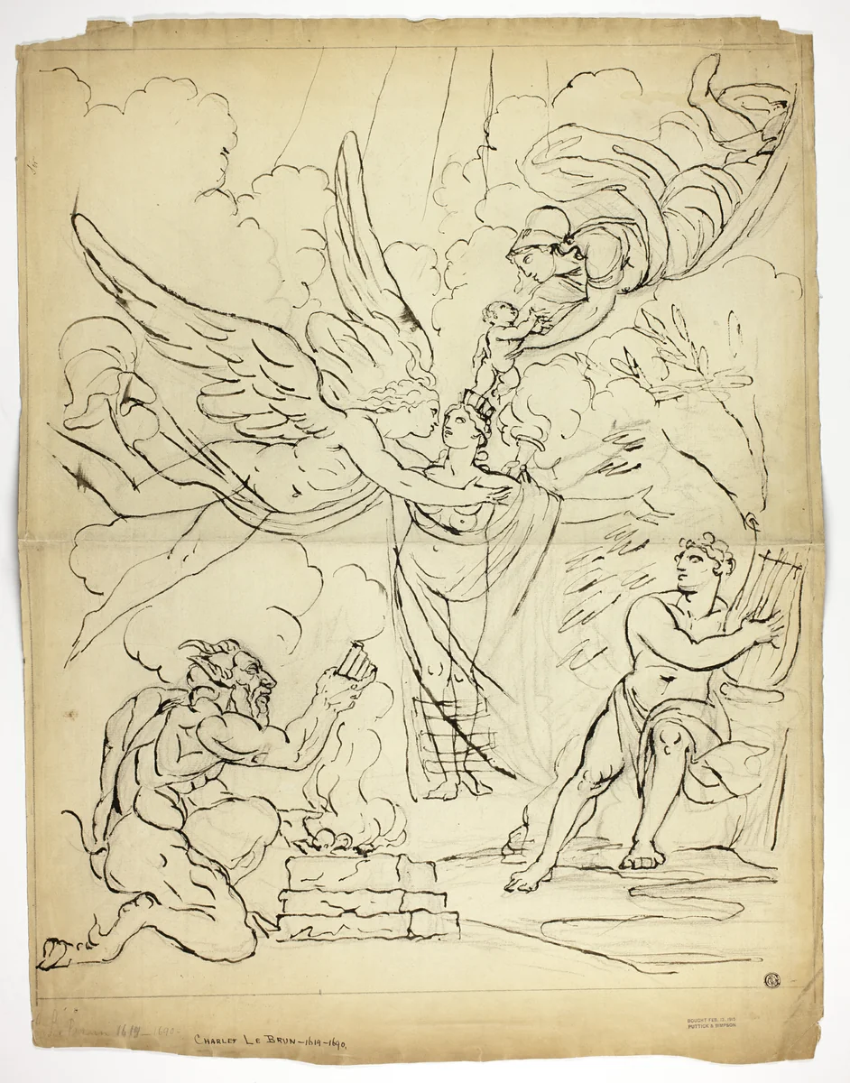 An Allegory of Birth (recto); Cupid and Psyche (verso) by Mauritius Lowe, drawing, 1770-1790