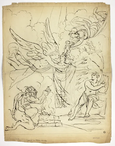 An Allegory of Birth (recto); Cupid and Psyche (verso) by Mauritius Lowe, drawing, 1770-1790