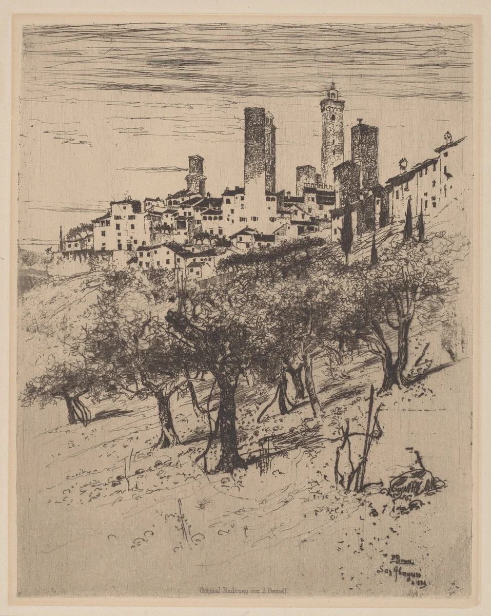 San Gimignano by Joseph Pennell, print, 1883