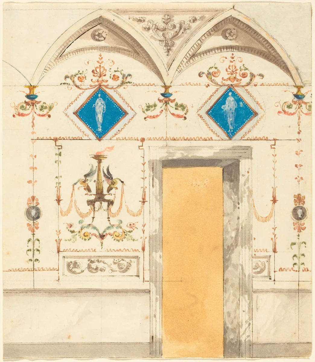 Pompeiian Wall Decoration by Giuseppe Bernardino Bison, drawing, 1762-1844