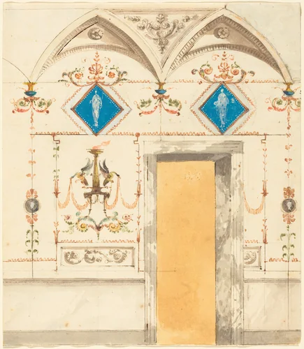 Pompeiian Wall Decoration by Giuseppe Bernardino Bison, drawing, 1762-1844