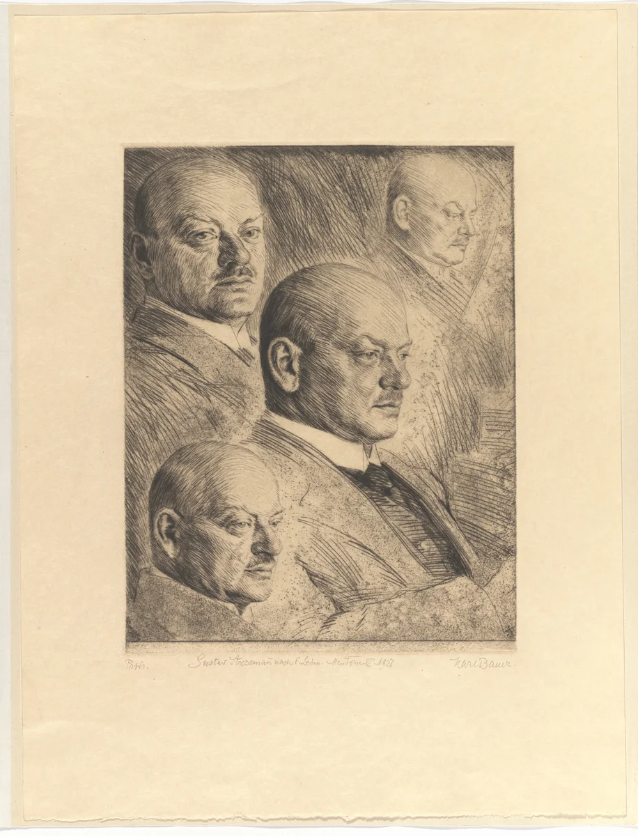 Portrait of Streseman From Life by Karl Bauer, print, 1928