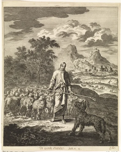 Christus als goede herder by Jan Luyken, print, 1708