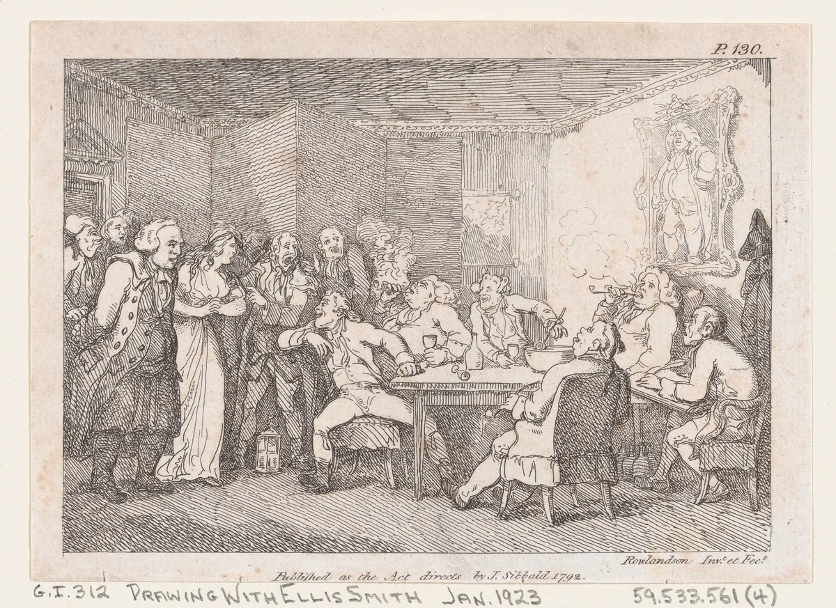 Parson Adams & Fanny examined as culprits before the country Justice, from "The Adventures of Joseph Andrews, and his friend Mr Abraham Adams" by Thomas Rowlandson, print, 1792