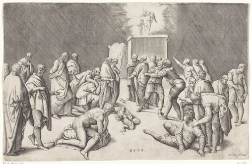 Ark des Verbonds in de tempel van Dagon by Unknown, print, 1520-1561