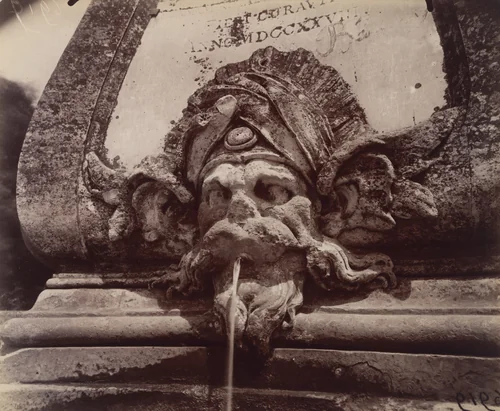Juvisy, Belles Fontaines, mascaron by Eugène Atget, photograph, 1921