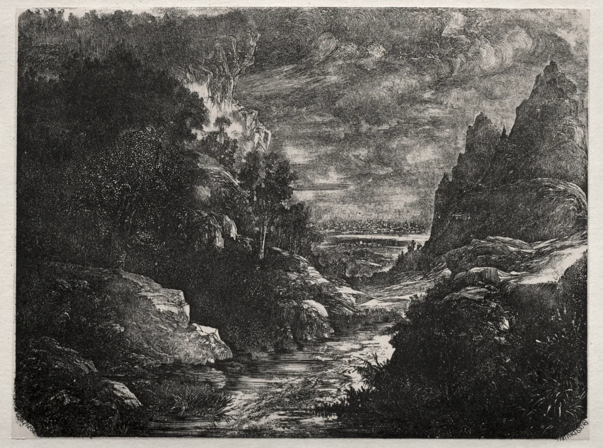 The Mountain Stream by Rodolphe Bresdin, print, 1871