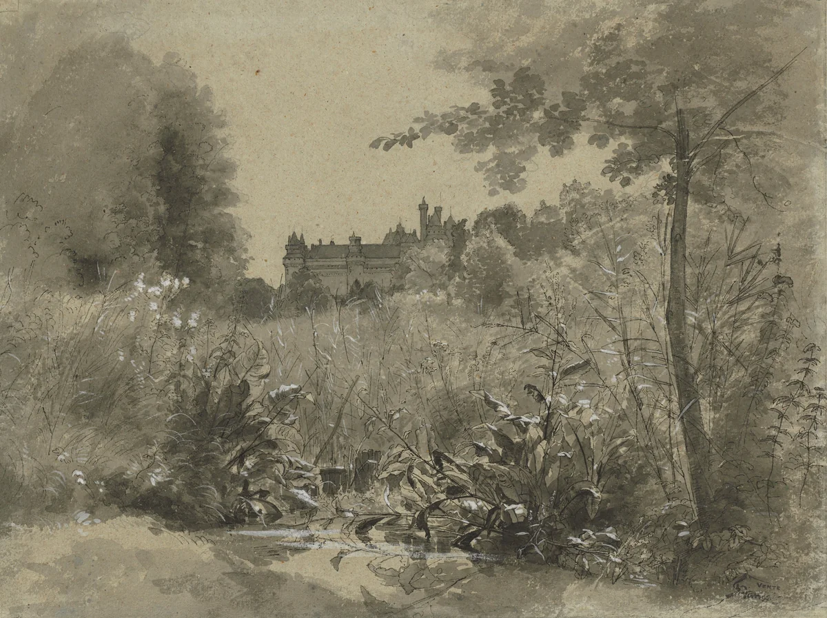 View of the Château of Pierrefonds by François-Louis Français, drawing, 1865-1875