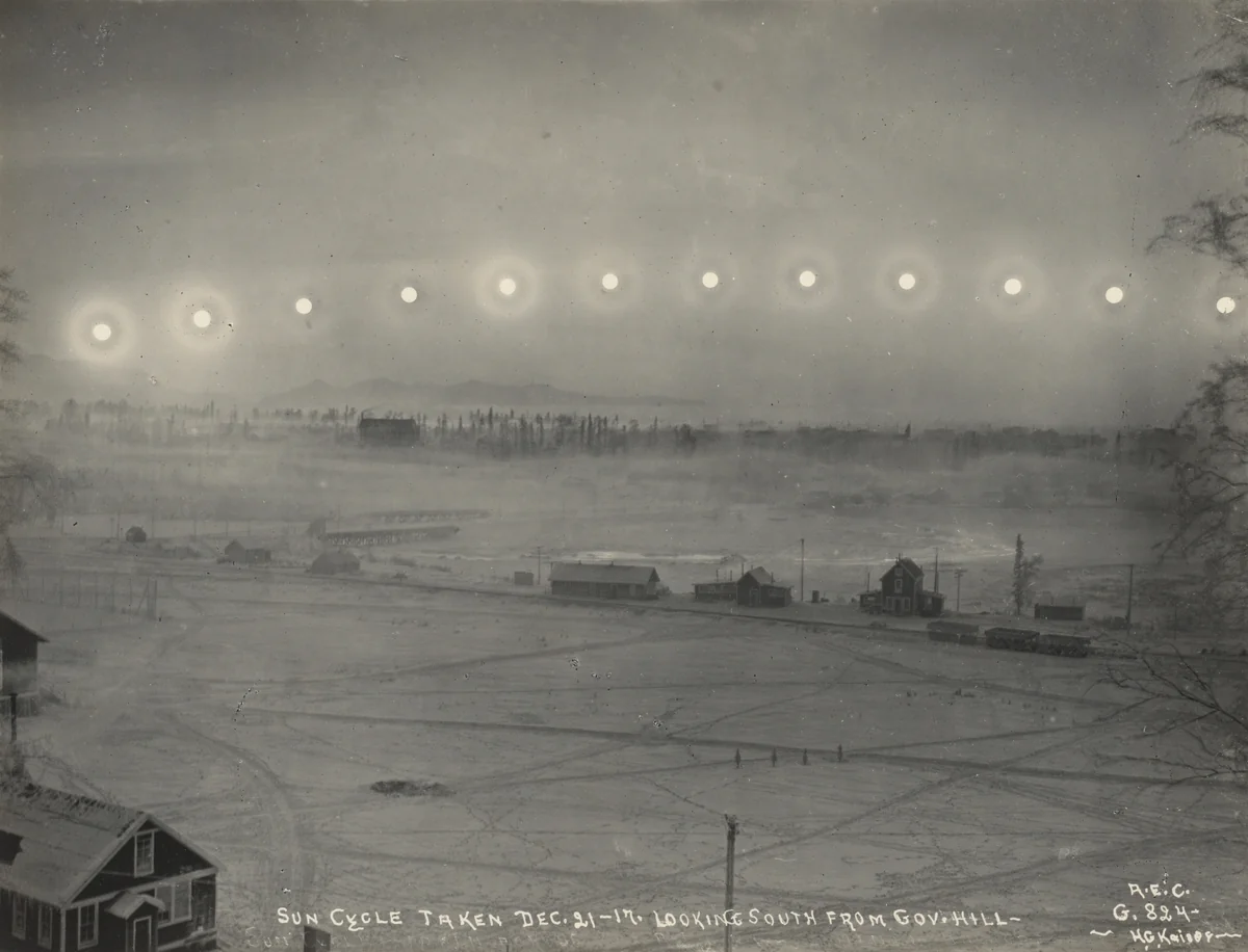 Sun Cycle Taken Dec 21-17. Looking South from Gov. Hill by H.G. Kaiser, photograph, 1917