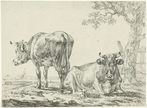 Koeien in een weide by Jan Kobell, print, 1810-1838