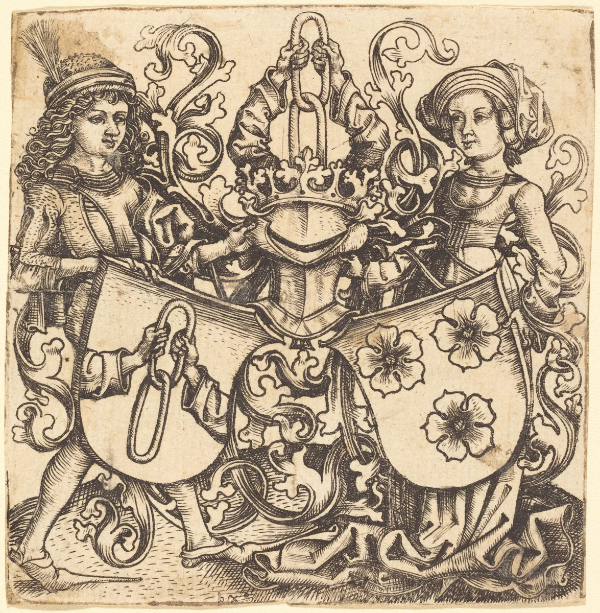 Arms of Rohrbach and Holzhausen by Master bg, print, 1480-1490