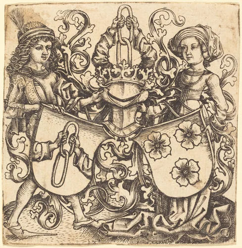 Arms of Rohrbach and Holzhausen by Master bg, print, 1480-1490