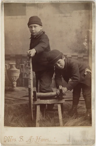 Portrait of Children Sawing Wood by Sarah Ann Hanes, photograph, 1885-1899