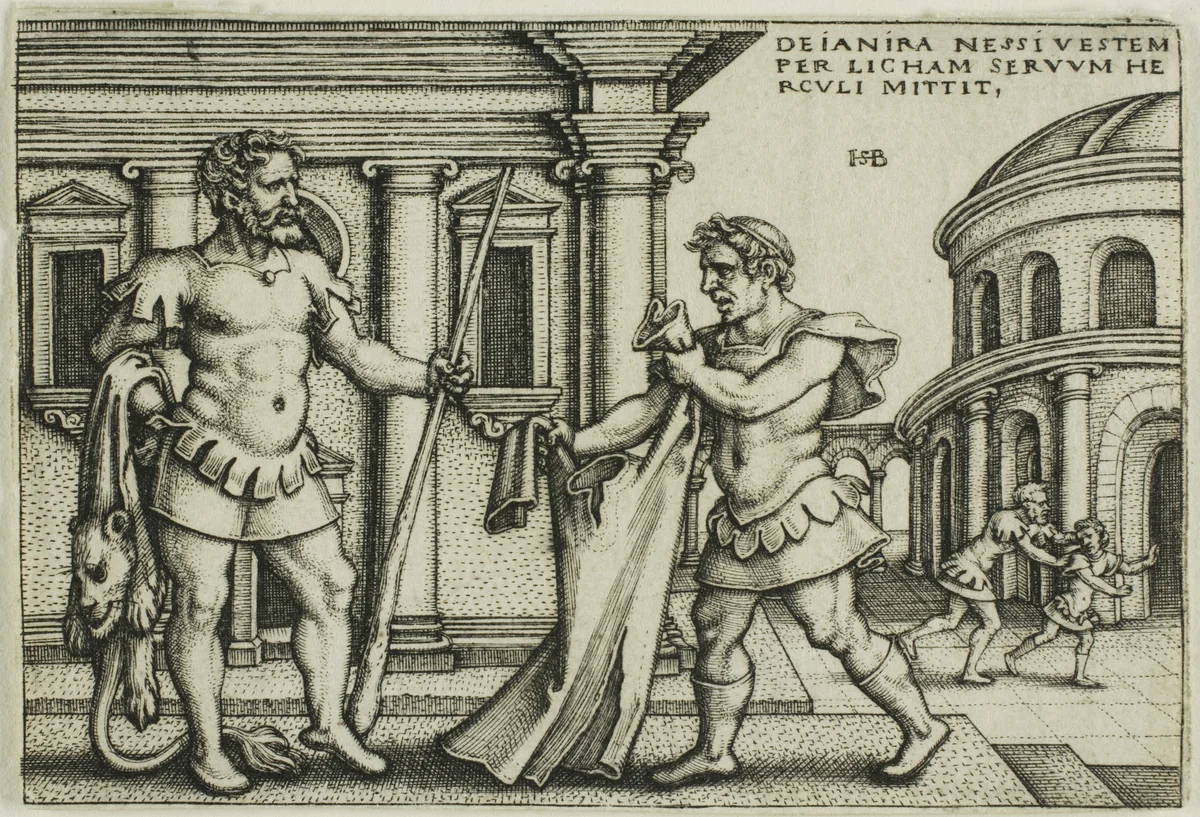 Lichas Bringing the Garment of Nessus to Hercules, from The Labors of Hercules by Sebald Beham, print, 1520-1550