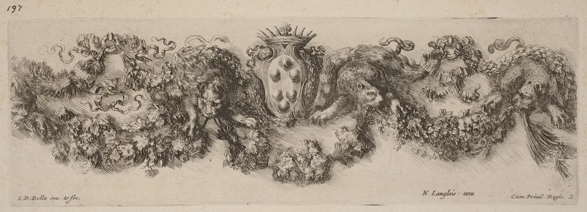 Festoon with Medici Coat of Arms by Stefano della Bella, print, 1648