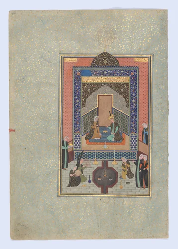 "Bahram Gur in the Dark Palace on Saturday", Folio 207 from a Khamsa (Quintet) of Nizami of Ganja by Nizami, manuscript, 1500-1550