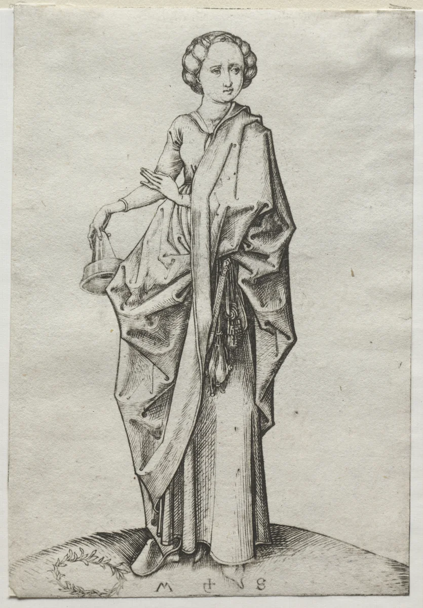 The Fourth of the Foolish Virgins by Martin Schongauer, print, 1464-1484