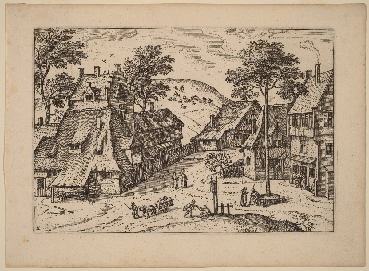 Village Square with Shrine by Carel Collaert, print, 1676