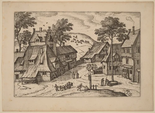 Village Square with Shrine by Carel Collaert, print, 1676