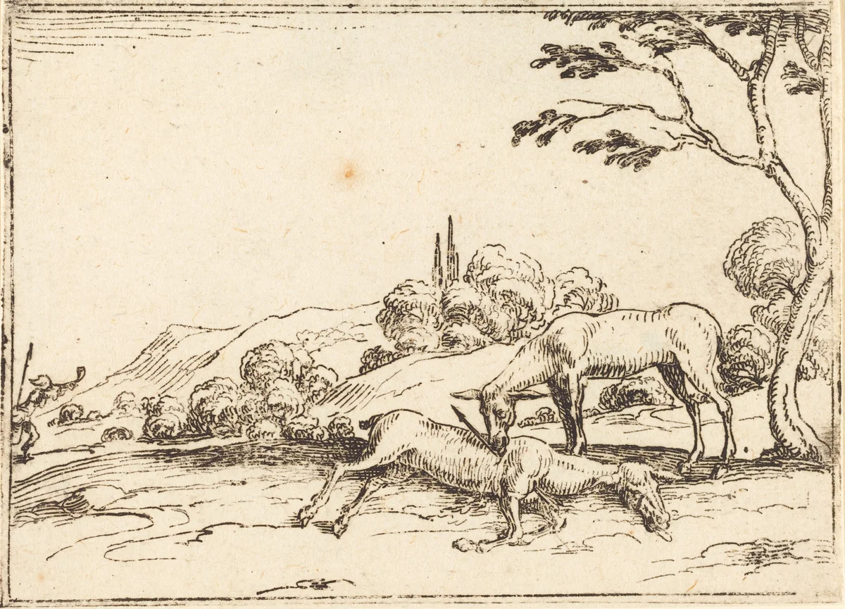 Doe Mourning her Foal by Jacques Callot, print, 1592-1635