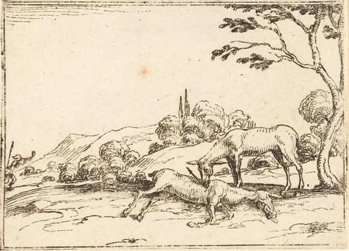 Doe Mourning her Foal by Jacques Callot, print, 1592-1635