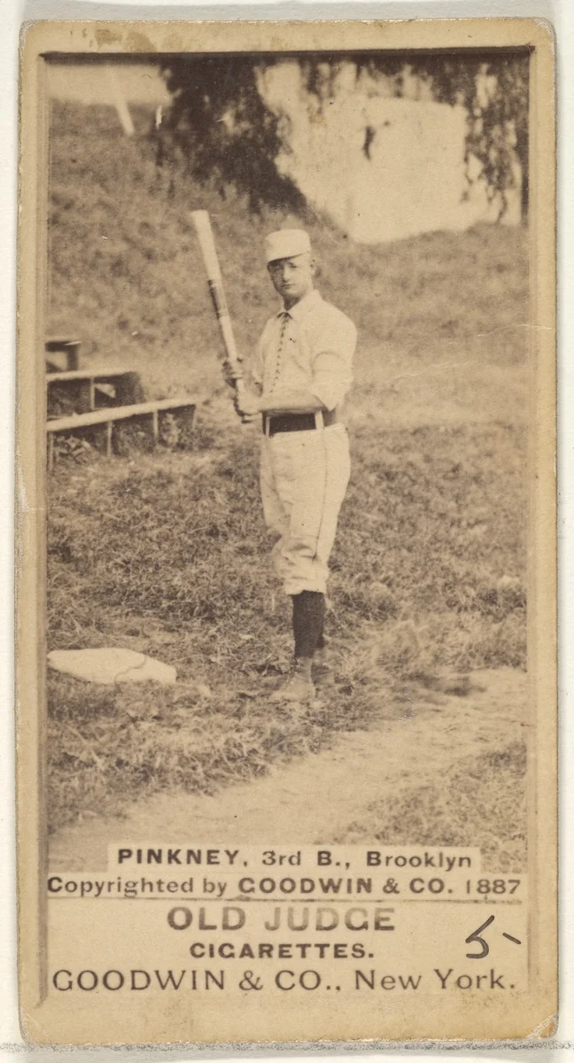 Pinkney, 3rd Base, Brooklyn, from the Old Judge series (N172) for Old Judge Cigarettes by Goodwin & Company, photograph, 1887