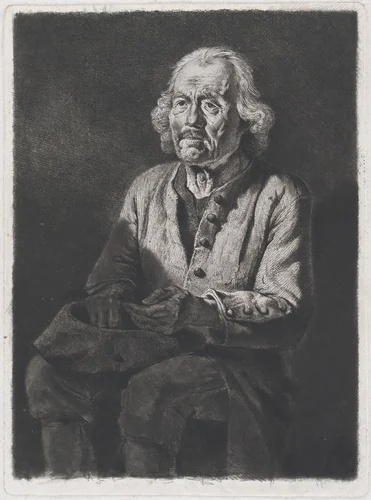 Seated Beggar: Portrait of Old Girard, a Peasant from Chasselay by Jean Jacques de Boissieu, print, 1772