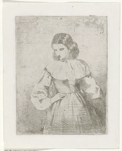 Portret van een jonge vrouw by Philippus Anthonius Alexander Kanne, print, 1843-1872