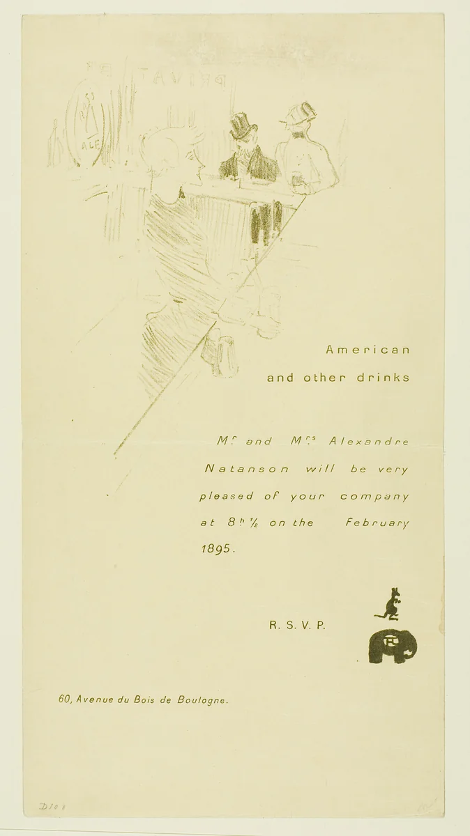 Invitation for Mr. and Mrs. Alexandre Natanson by Henri de Toulouse-Lautrec, print, 1895
