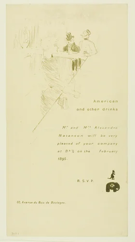 Invitation for Mr. and Mrs. Alexandre Natanson by Henri de Toulouse-Lautrec, print, 1895