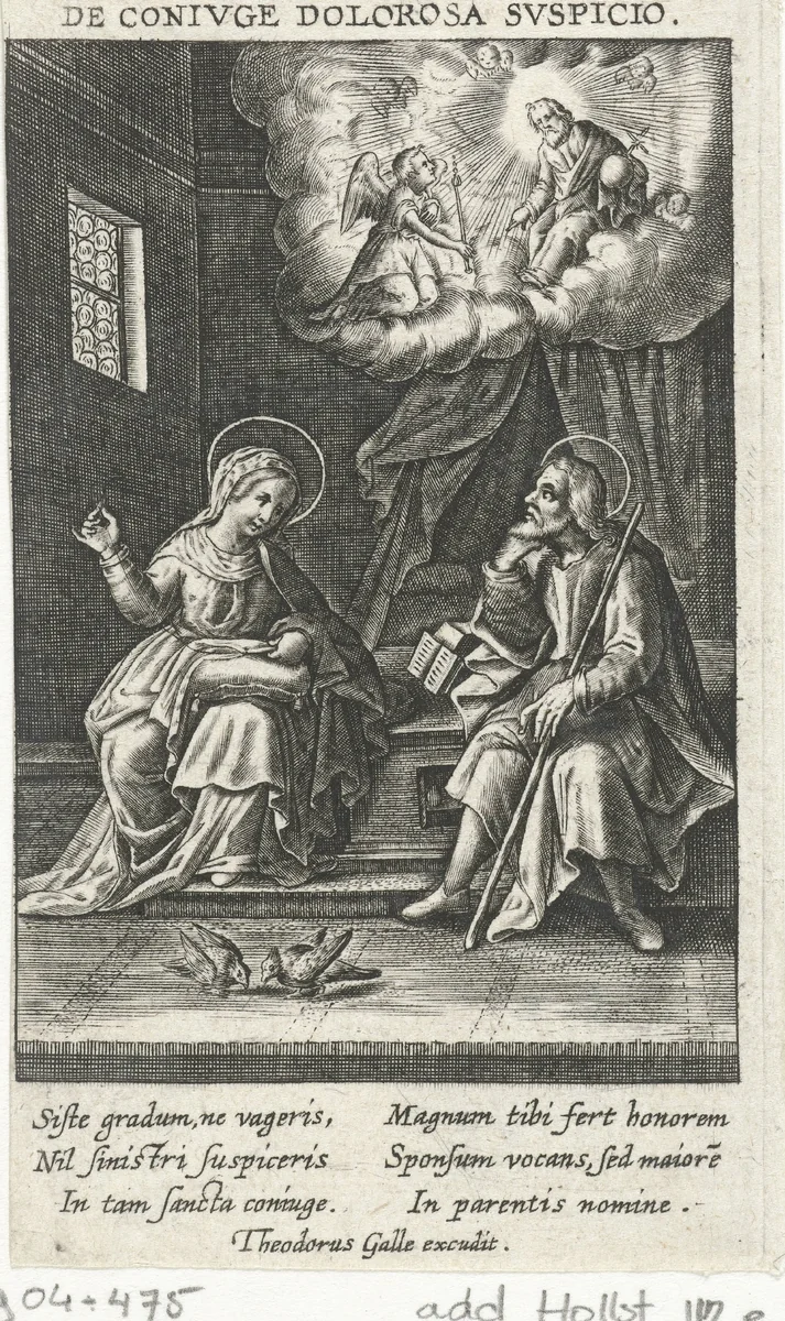 Maria vertelt Jozef over de annunciatie by Unknown, print, 1581-1633