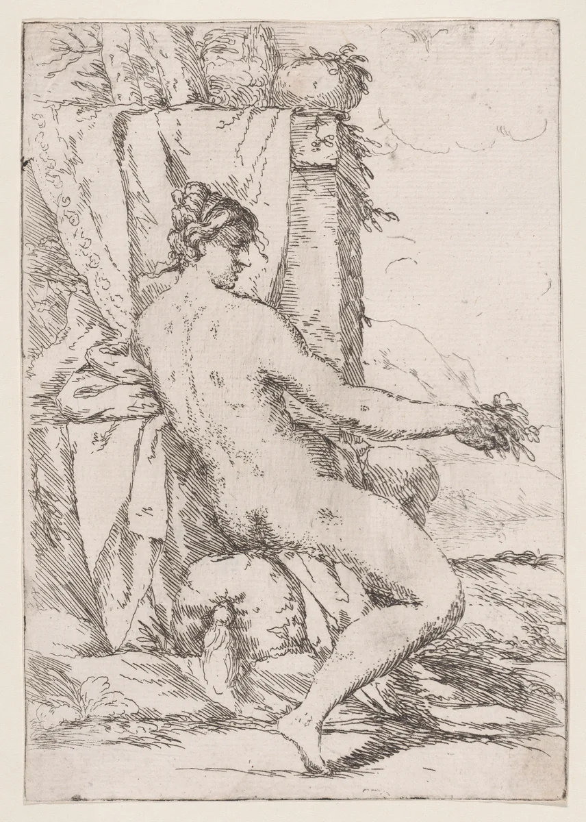 Seated woman facing right by Giuseppe Diamantini, print, 1660-1705