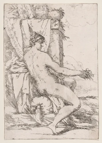 Seated woman facing right by Giuseppe Diamantini, print, 1660-1705