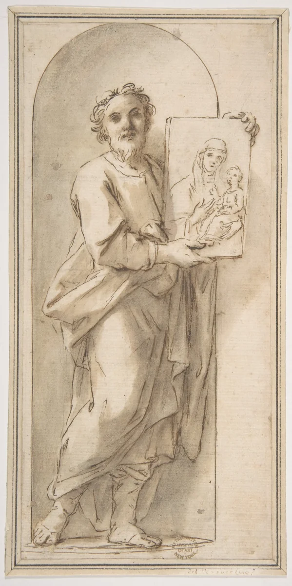 Saint Luke Holding a Painting of the Virgin and Child by Marcantonio Franceschini, drawing, 1648-1729