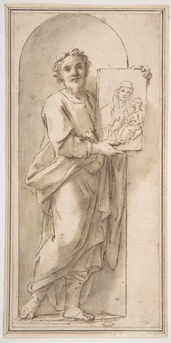 Saint Luke Holding a Painting of the Virgin and Child by Marcantonio Franceschini, drawing, 1648-1729