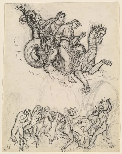 Dante and Virgil Riding on the Back of Geryon by Joseph Anton Koch, drawing, 1816-1826