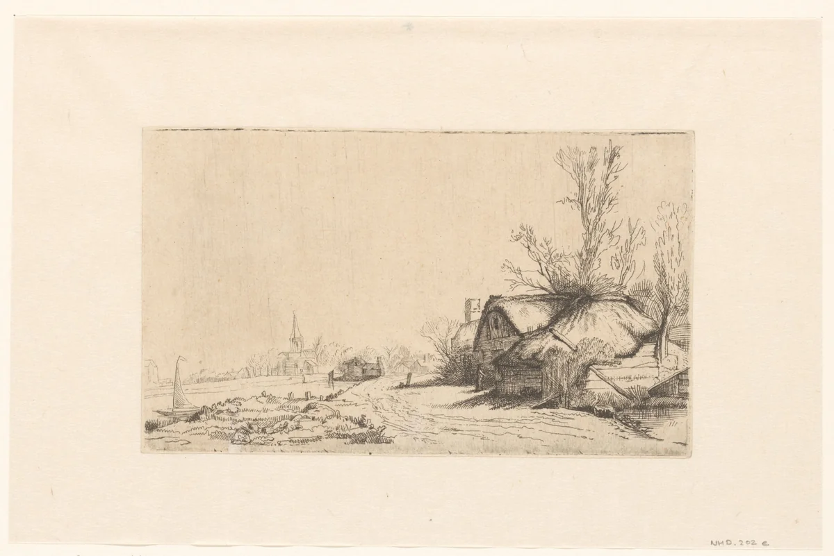 Cottage beside a canal with a view of Ouderkerk by anonymous, print, 1641