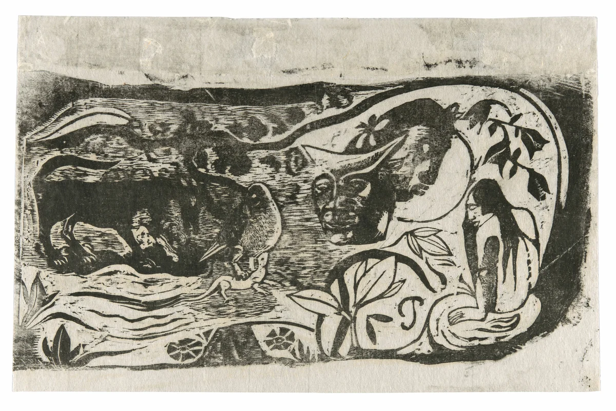 Plate with the Head of a Horned Devil, from the Suite of Late Wood-Block Prints by Paul Gauguin, print, 1898-1899