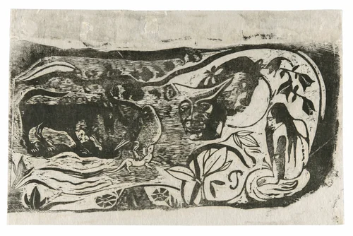 Plate with the Head of a Horned Devil, from the Suite of Late Wood-Block Prints by Paul Gauguin, print, 1898-1899