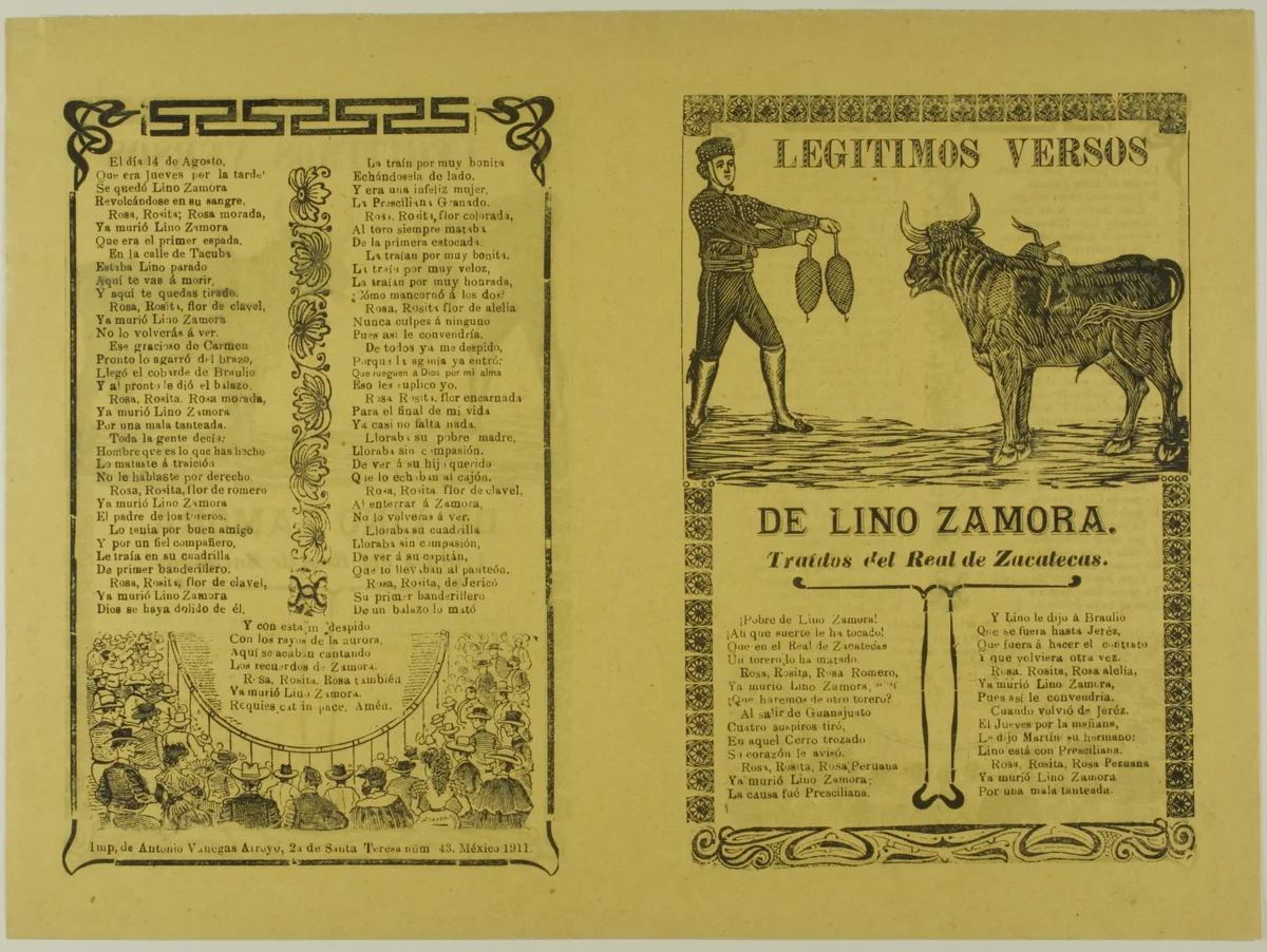 Legitimos versos de Lino Zamora (Legitimate Verses of Lino Zamora) by José Guadalupe Posada or Manuel Manilla, print, 1850-1900