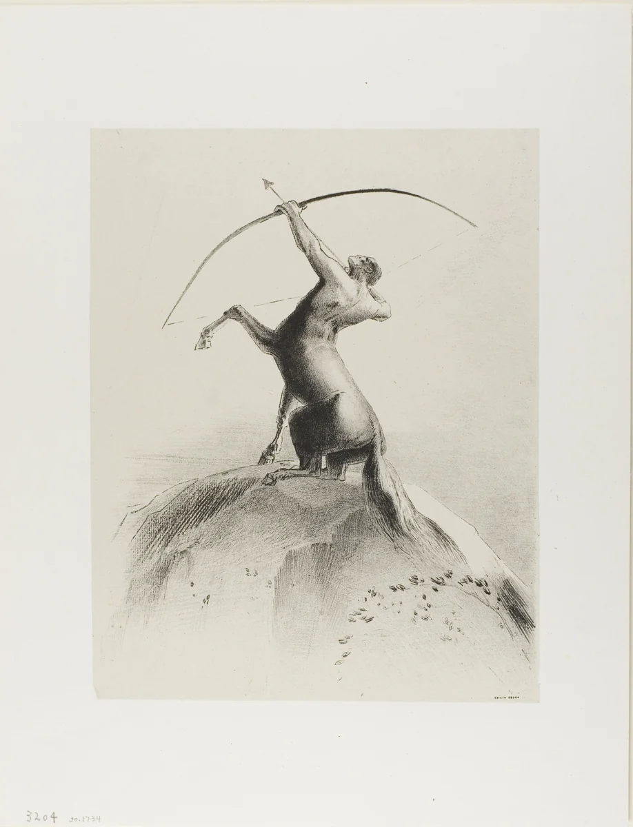 Centaur Aiming at the Clouds by Odilon Redon, print, 1895