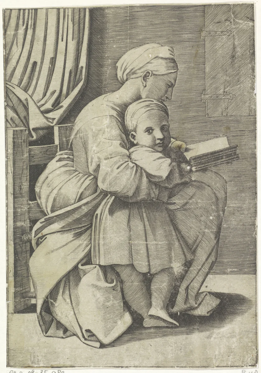 Maria leert het Christuskind lezen by Unknown, print, 1498-1532