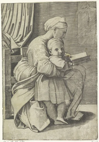 Maria leert het Christuskind lezen by Unknown, print, 1498-1532