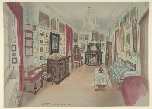 Drawing of an Interior: Cabinet du Salon by anonymous, drawing, 1855