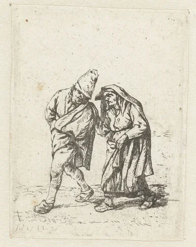 Wandelend boerenpaar by anonymous, print, 1646-1745