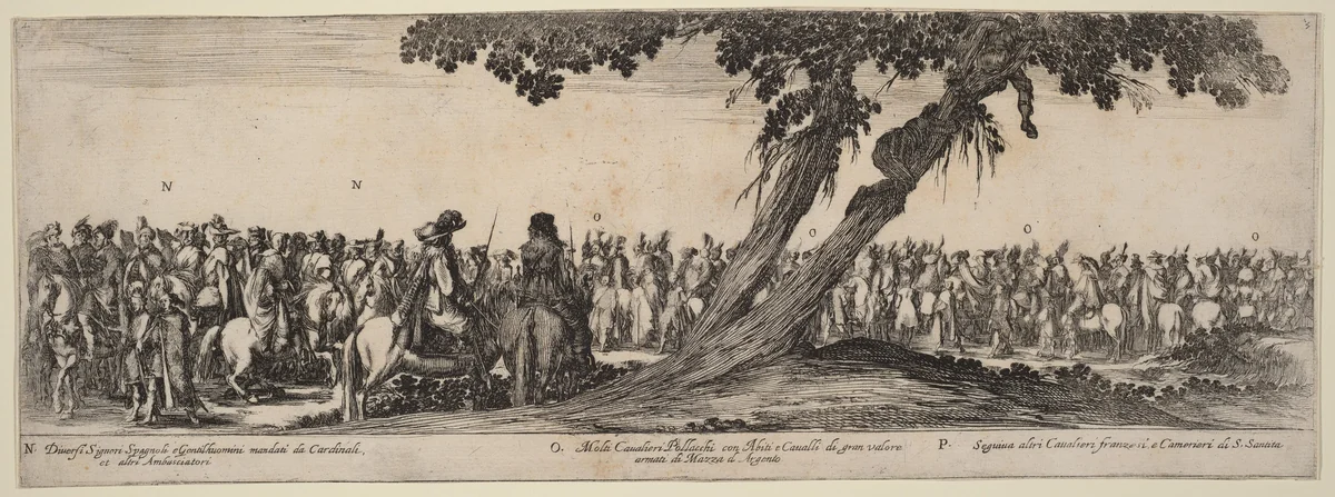 Spanish Gentlemen, Polish and French Horsemen by Stefano della Bella, print, 1633