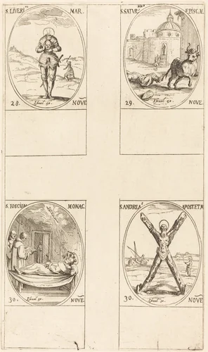 St. Liverius; St. Saturninus; St. Joscion; St. Andrew by Jacques Callot, print, 1627-1637